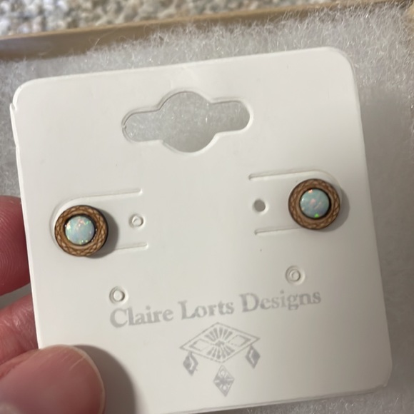 Hand Crafted Jewelry - NWT Handcrafted Maplewood and Opal Circle Studs Sterling Silver Posts
